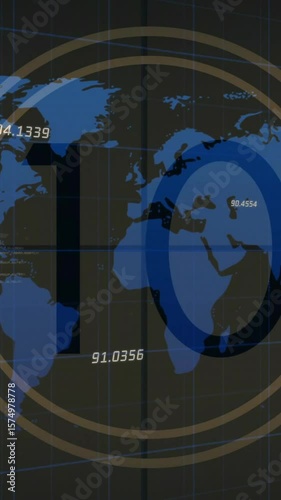 World map displaying numerical data with countdown animation in background