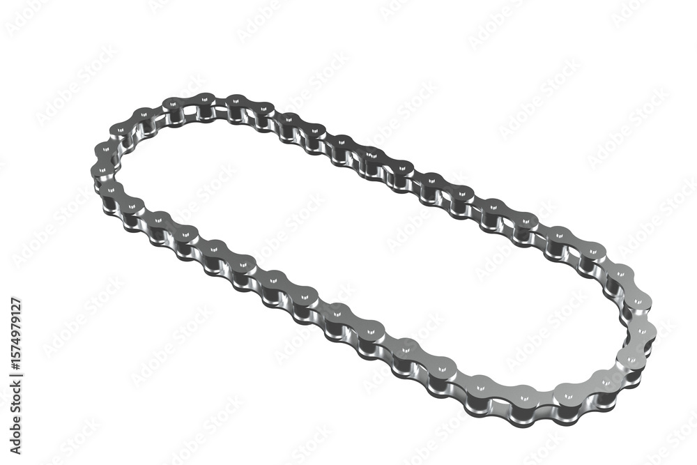 Obraz premium Curved Steel Metal Roller Chain 3D Render - Isolated Industrial Drive Transmission Mechanical Engineering Component Design on Transparent Background. Realistic High Quality Technology Illustration.