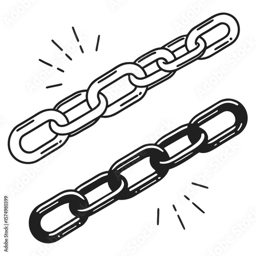Simple Line Art Illustration Two Metal Chains Black and White Links Interconnected vector