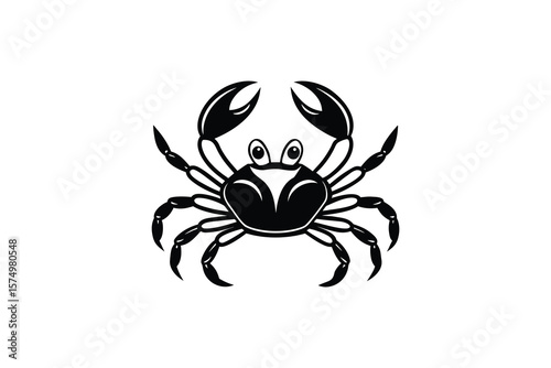 Cute Cartoon Crab Illustration in Black and White Silhouette