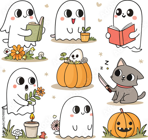 Ghost reading clipart Bookish halloween ghost png Reading autumn vibes png Trendy bookish png Book lover clipart Halloween gift shirt png