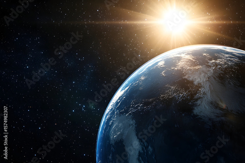 3D view of Earth's orbit showing equinox position, sun rays striking equator perpendicularly, clear celestial composition