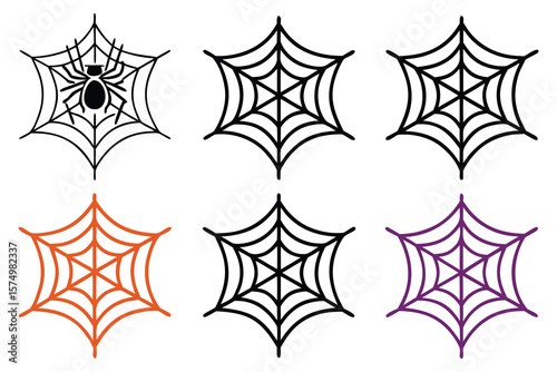 Spider web designs with spider in black orange purple vector