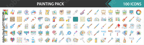 Painting & Art Supplies Vector Icons Pack - Flat Design Illustrations for Creativity & Artistic Hobbies