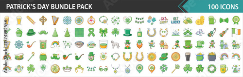 St. Patrick's Day & Irish Culture Vector Icons Bundle Pack - Flat Design Illustrations for Celebration & Luck