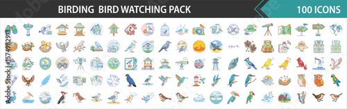 100 Birding & Bird Watching Pack - Comprehensive Avian, Nature, and Wildlife Vector Icons Collection
