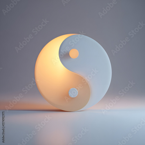 minimalist balance icon representing equal day and night hours, clean yin-yang inspired shape on neutral gradient background