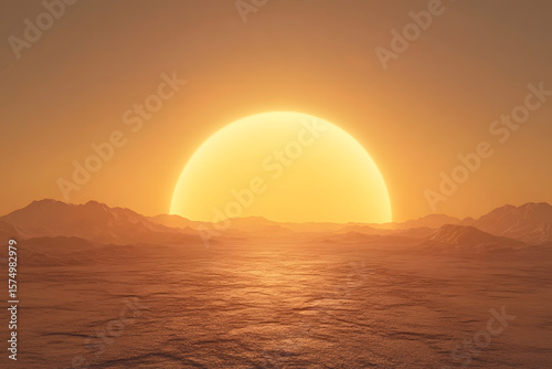 scientific-style visual of equinox sun arc over neutral terrain, clear sky gradient, symmetrical path from east to west at mid-height