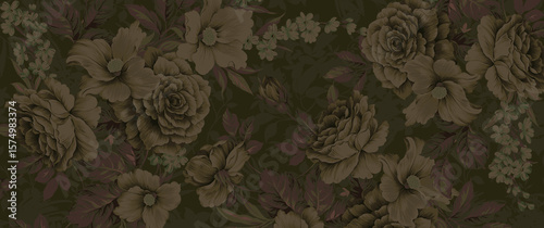 Shabby chic or granny chic vintage chintz roses in a seamlessly repeating pattern, 