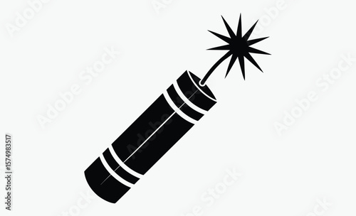 Dynamite stick silhouette, Dynamite stick with lit fuse flat vector icon for games and website  