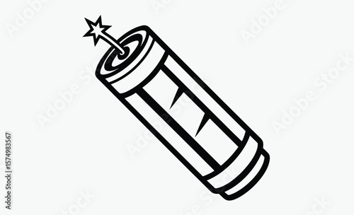 Dynamite stick silhouette, Dynamite stick with lit fuse flat vector icon for games and website  