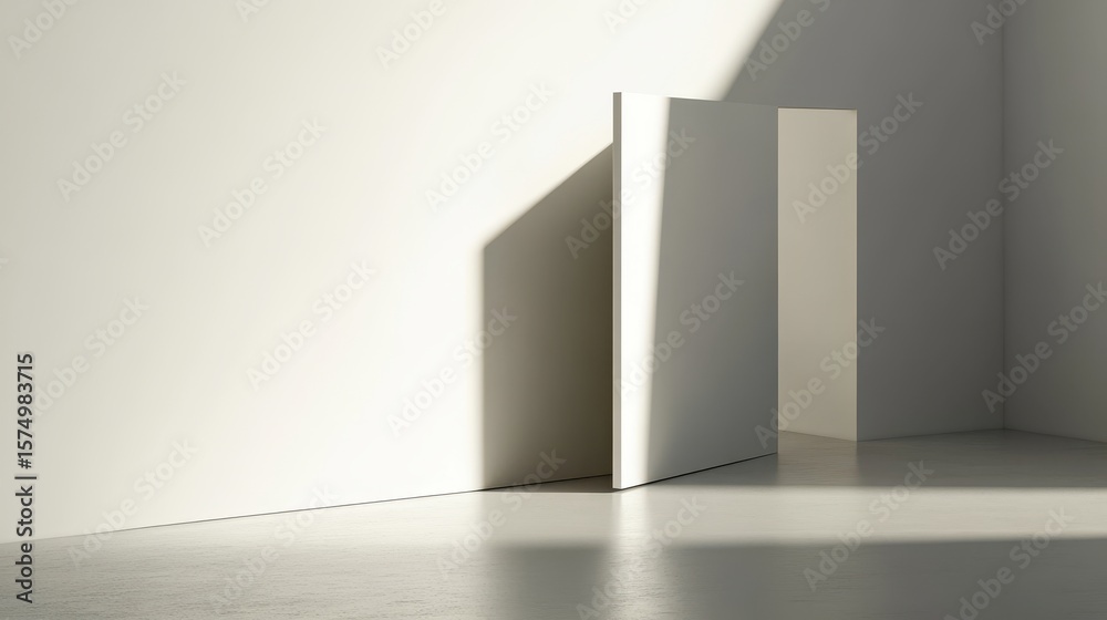 Fototapeta premium Sunlight casts a shadow on a blank white room.