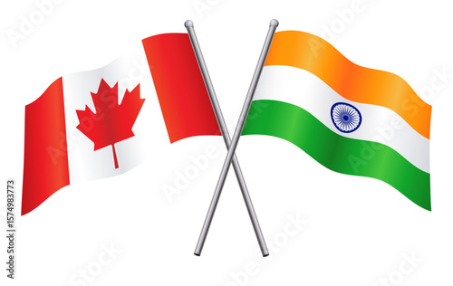 canada and india flags in relationship alliance or versus crossed vector isolated on transparent background