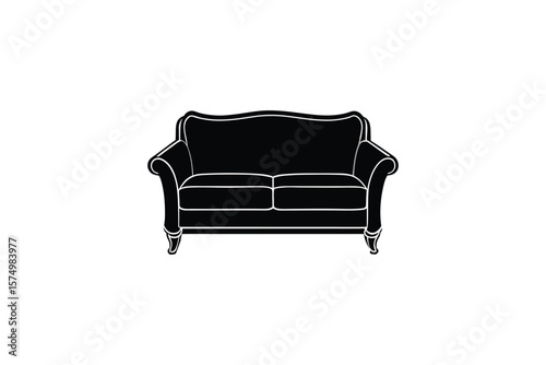 Elegant Two Seater Sofa Silhouette on White Background