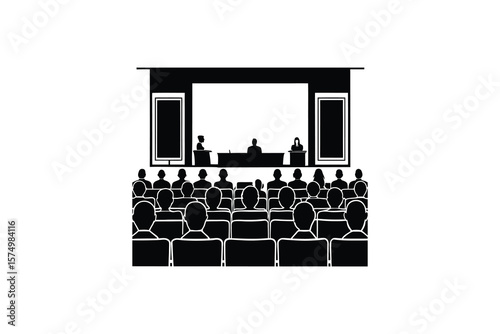 Conference Presentation with Audience in Auditorium Silhouette Style