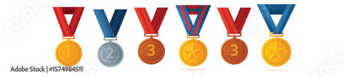 Gold Silver Bronze Medals Set – 1st 2nd 3rd Place Reward Icons with Ribbons