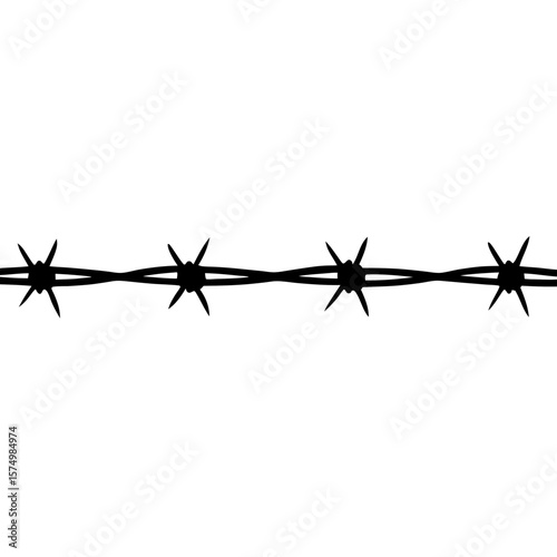 "Black barbed wire strip, vector line art,