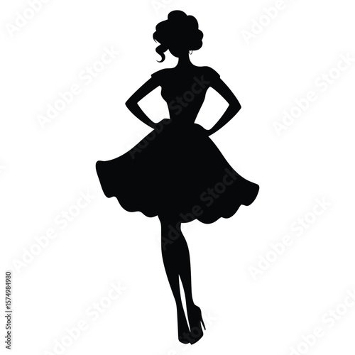 Stylish Woman in Short Cocktail Dress Silhouette - Fashion, Party & Event Apparel Design Element