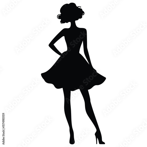 Stylish Woman in Short Cocktail Dress Silhouette - Fashion, Party & Event Apparel Design Element
