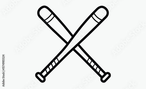 Crossed baseball bat silhouette, Monochrome two crossed baseball bats, icon sports tool. Vector illustration, isolated on white background. Simple shape for design logo, emblem, symbol, sign, badge, 