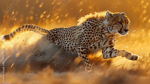 Wallpaper Mural Cheetah sprint in golden sunset on dusty savannah captured in dynamic motion Torontodigital.ca