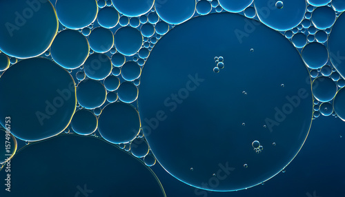 Oil bubbles. Oil bubbles on water. Abstract texture in blue tones