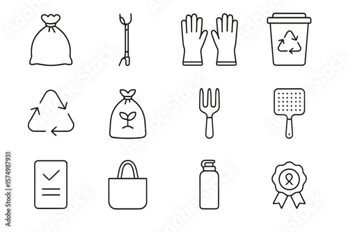 Recycling and waste management icons on dark background