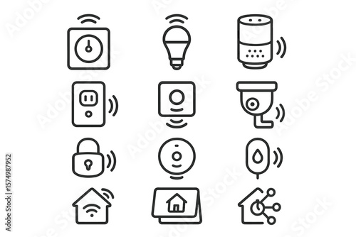 Smart home devices: automation icons and connected technology symbols
