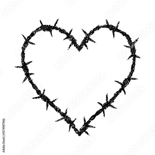 Heart shaped chain with halftone stipple effect, for grunge punk y2k collage design. Vector illustration in grainy photocopy texture for experimental dotted retro banner design