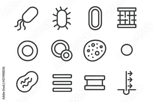 Abstract bacteria and microorganism icons on dark background