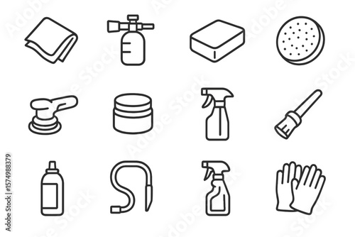 Car detailing icons set: tools for cleaning and maintenance