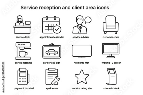 Service reception and client area icons - office and customer service symbols