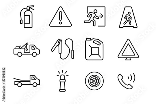 Emergency and safety icons collection on gradient background