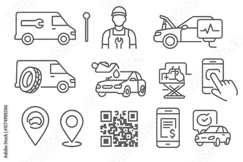 Car maintenance icons: tools, mechanic, services, repair, mobile