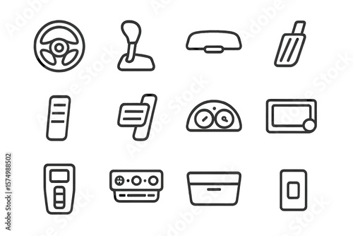 Car control icons set on metallic background
