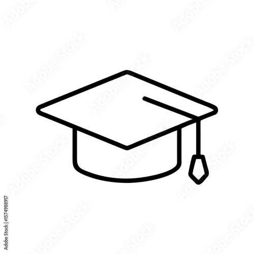 Graduation cap icon in minimalist line style on white background  