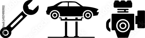 Car repair service maintenance auto mechanic shop engine fix automotive garage vehicle wrench icon set editable