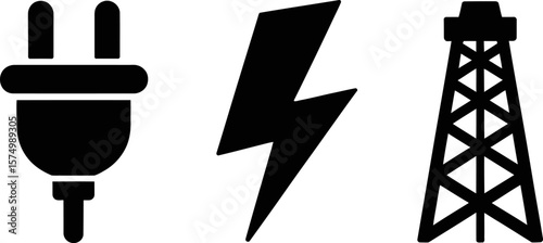 Electricity power energy industry generation transmission distribution supply vector icon symbol editable