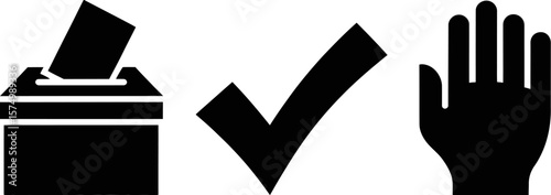 Vote election democracy ballot box check mark hand rights and responsibilities political process concept editable