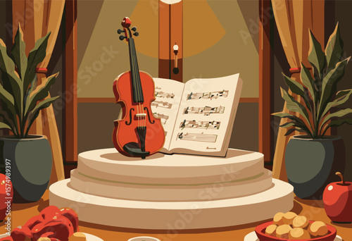 Elegant Classical Music Vector Featuring Woman Playing Violin and Cello – Perfect for Orchestra Posters, Concert Art, Musical Performances, String Instruments, and Timeless Artistic Illustrations

