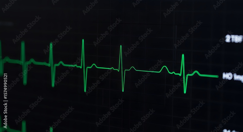 ECG waveform peaks tracing across black monitor ECG waveform peaks tracing across black monitor