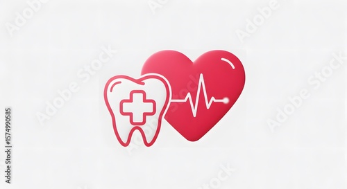 Heart icon pulsating beside tooth with a cross for emergency dentist
