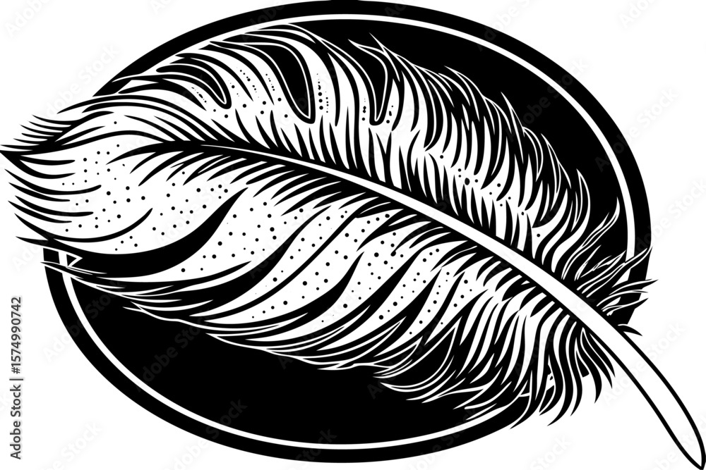 Obraz premium Detailed feather silhouette with intricate line work and natural elements