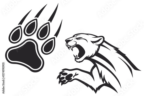 Stylized black lion paw and claw marks with vibrant color accents