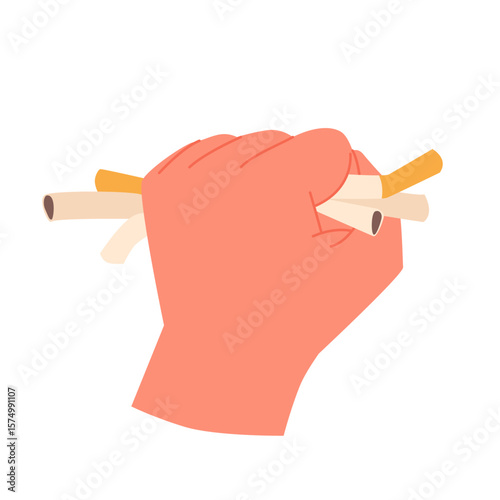 Refusing offer to smoke, stop smoking, ban on bad habit with health risks. Smokers hand giving cigarette, serious rejection of person making cross gesture of prohibition