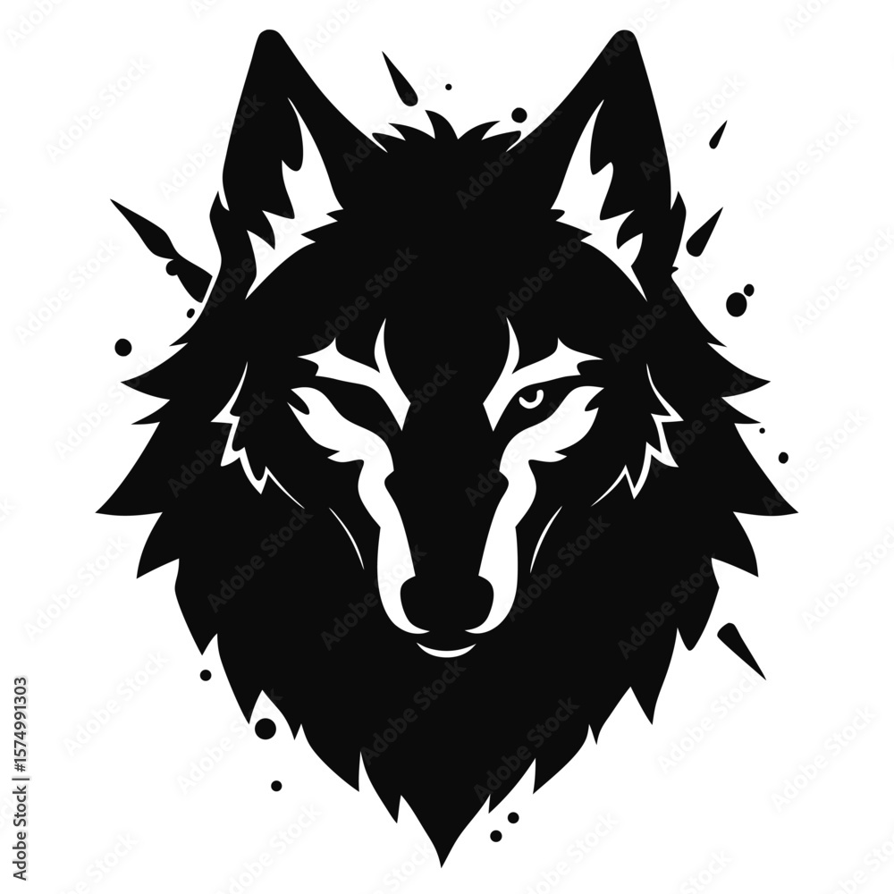 Fototapeta premium Shadow Tribal Wolf Face | Fierce Black Forest Animal Art