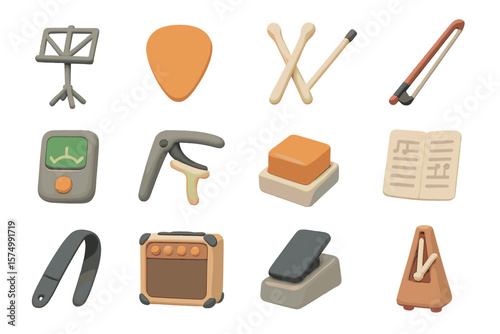 Musical instrument accessories collection in soft pastel tones