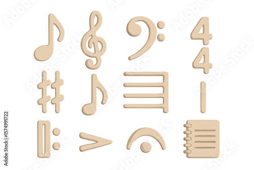 Glowing musical symbols and notes on soft brown background