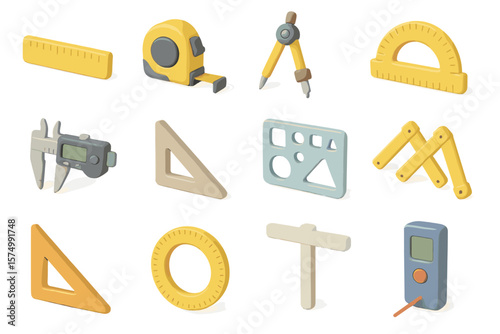 Colorful 3d geometric measuring tools for design and architecture
