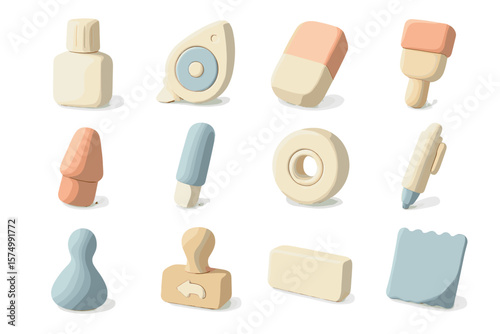 Retro-inspired abstract object collection on gradient background